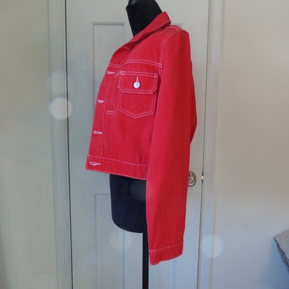 Hudson Jeans Lola Red Denim Cropped Trucker Jacket sz XS - Picture 6 of 13